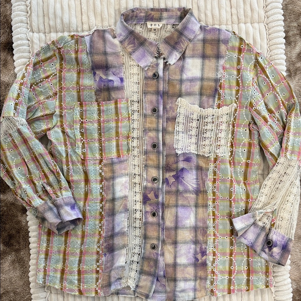 POL Plaid Patchwork Shirt